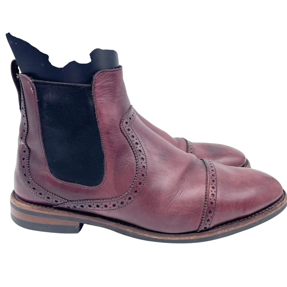 Allen‎ Edmonds Men's Burgundy Leather Lombard Cap Toe Chelsea Boot Size 9.5 EEE